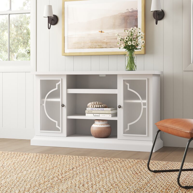 White Braydon TV Stand for TVs up to 60" Engineered Wood and Showcases