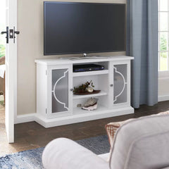 White TV Stand for TVs up to 60" with Adjustable Shelves Engineered Wood