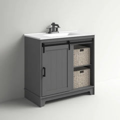 Braylen Sliding Barn Door 36" Single Bathroom Vanity Set Design [ Fully Assembled ]