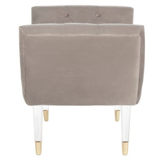 Upholstered Bench Acrylic Legs with Brass Capped Feet Velvet Upholstery with Tufting