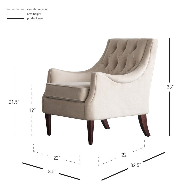 1 - Wide Tufted Armchair 30'' velvet upholstery for some glam style