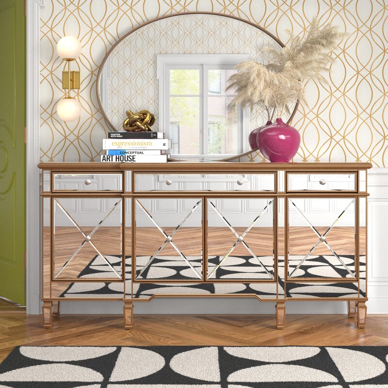 Gold Briel 72'' Wide 3 Drawer Rubberwood Sideboard