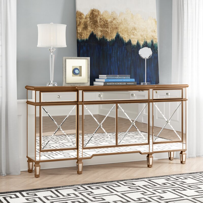 Gold Briel 72'' Wide 3 Drawer Rubberwood Sideboard