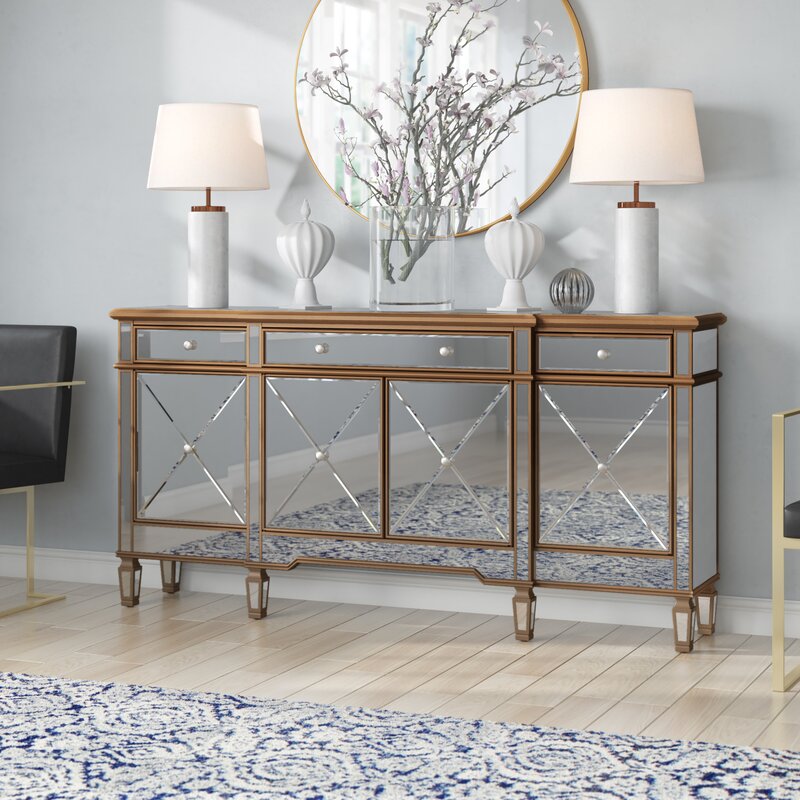 Gold Briel 72'' Wide 3 Drawer Rubberwood Sideboard