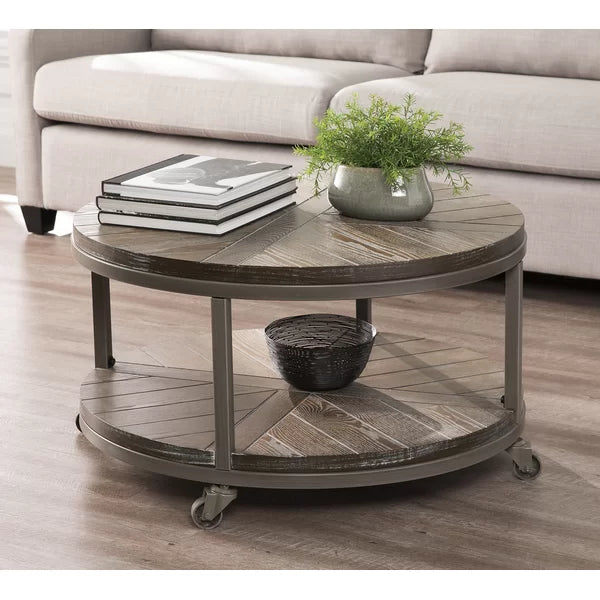 Burnt oak Brien Wheel Coffee Table with Storage
