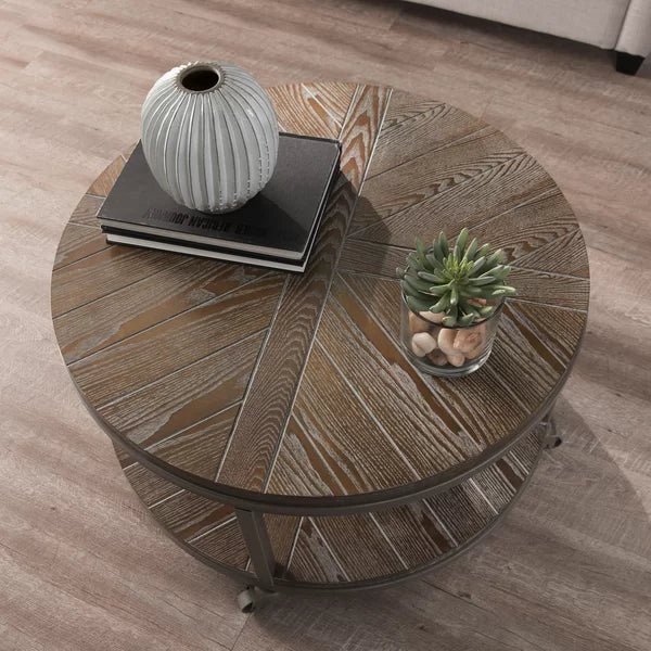 Burnt oak Brien Wheel Coffee Table with Storage