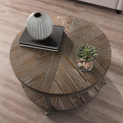 Burnt oak Brien Wheel Coffee Table with Storage