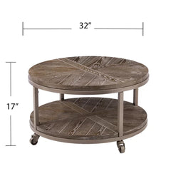 Burnt oak Brien Wheel Coffee Table with Storage