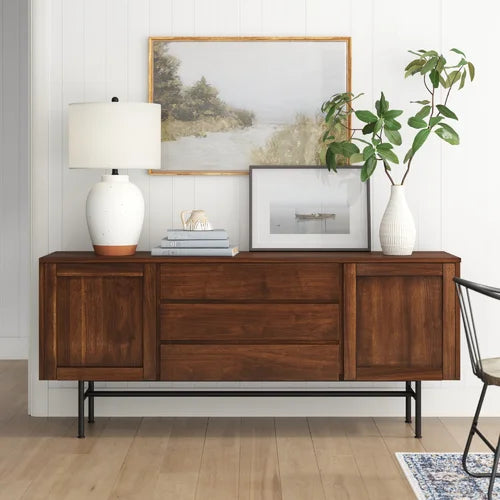 Brooksville 70.8'' Wide 3 Drawer Buffet Table Made from Engineered Wood in a Warm Brown Finish