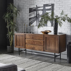 Brooksville 70.8'' Wide 3 Drawer Buffet Table Made from Engineered Wood in a Warm Brown Finish