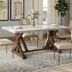 Brooksville 72'' Trestle Dining Table Made from Solid Pine Wood in a Natural Tone