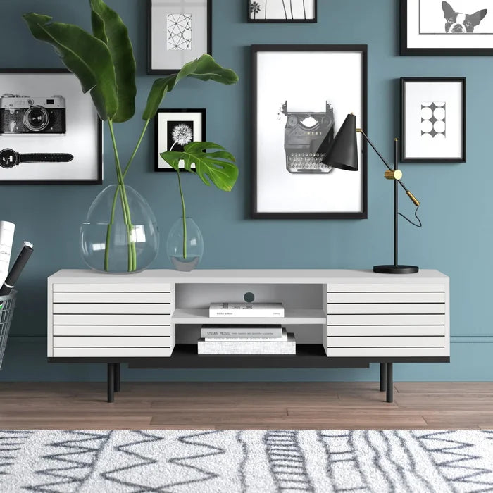 White/Black Brousseau TV Stand for TVs up to 73" Modern Look to your Living Room
