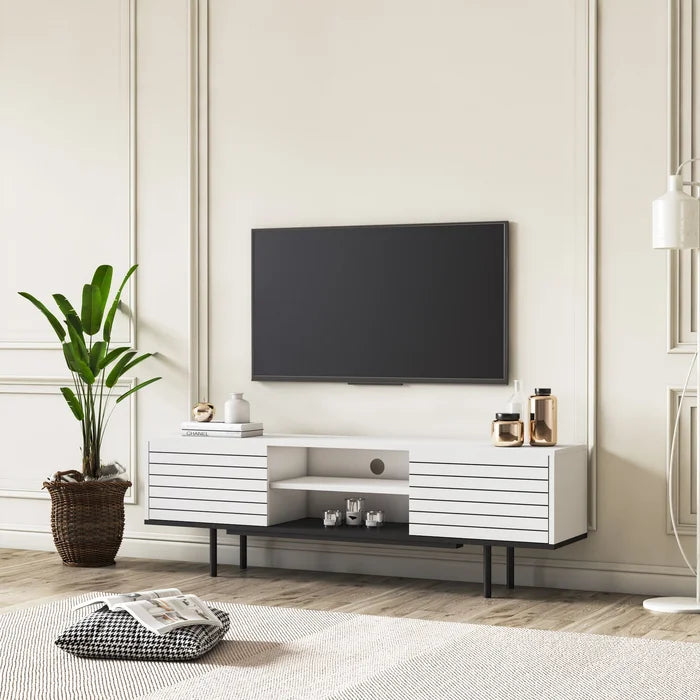 White/Black Brousseau TV Stand for TVs up to 73" Modern Look to your Living Room