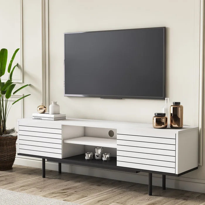 White/Black Brousseau TV Stand for TVs up to 73" Modern Look to your Living Room