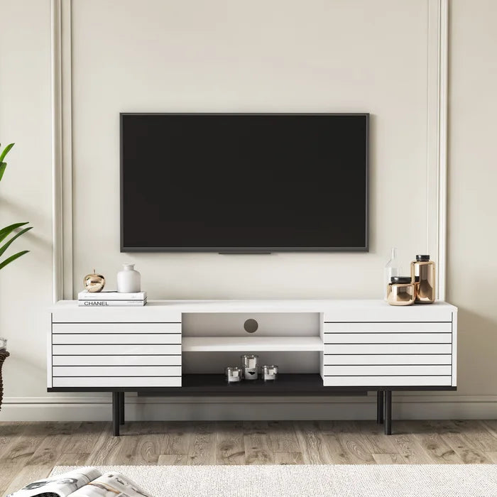 White/Black Brousseau TV Stand for TVs up to 73" Modern Look to your Living Room
