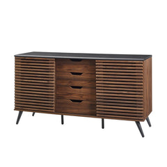 59'' Wide 4 Drawer Sideboard Slatted Sliding Doors and Drawers For A Modern Look in Your Dining Room, Living Room, Or Home Office