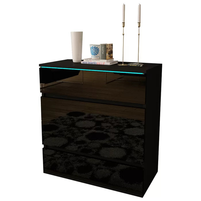 Black Bruyere 34.2'' Tall 4 - Drawer Bachelor's Chest with 21 Color LED Light