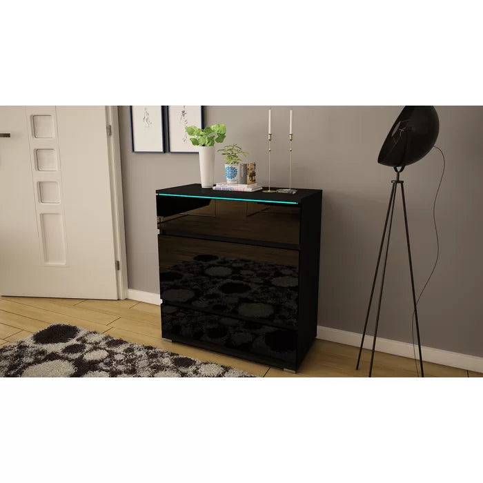 Black Bruyere 34.2'' Tall 4 - Drawer Bachelor's Chest with 21 Color LED Light