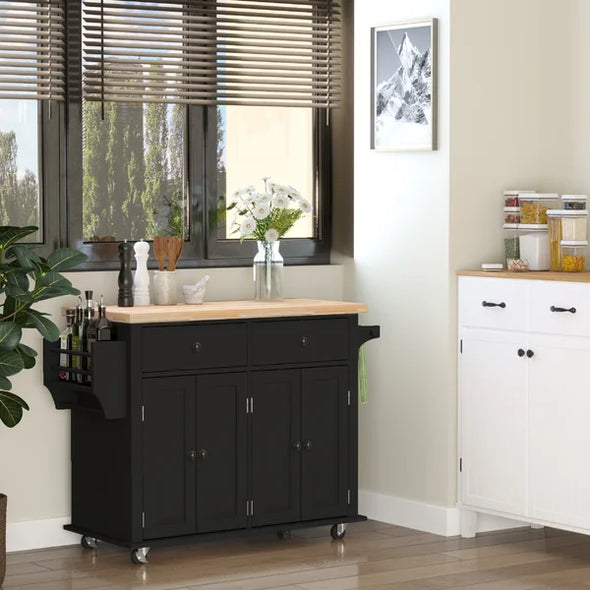 Black Bryauna 43.75'' Wide Rolling Kitchen Island Adjustable Shelf for a Flexible Storage