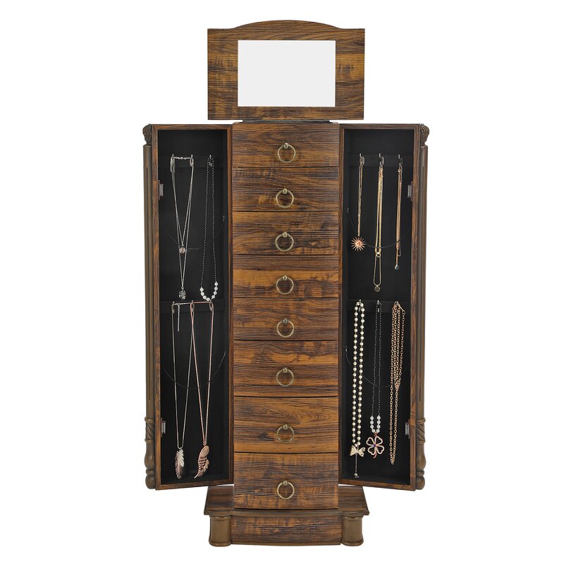14.4'' Wide Jewelry Armoire with Mirror Organize Bracelets, Earrings, Rings, and More
