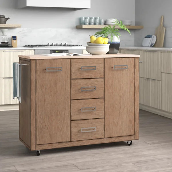 Bucher 49.25'' Wide Rolling Kitchen Cart with Solid Wood Top Contemporary Style