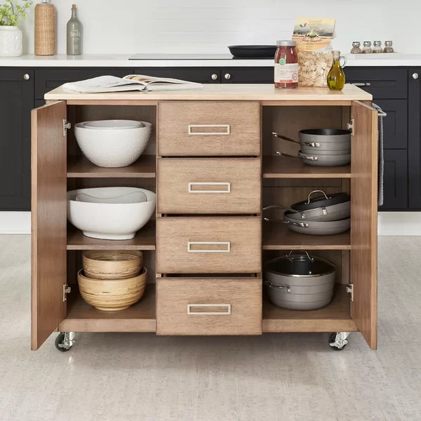Bucher 49.25'' Wide Rolling Kitchen Cart with Solid Wood Top Contemporary Style