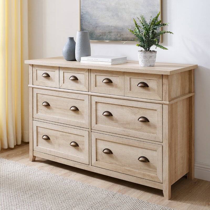 White Oak Bucoli 6 Drawer 52'' W Double Dresser Engineered Wood in a Weathered Finish