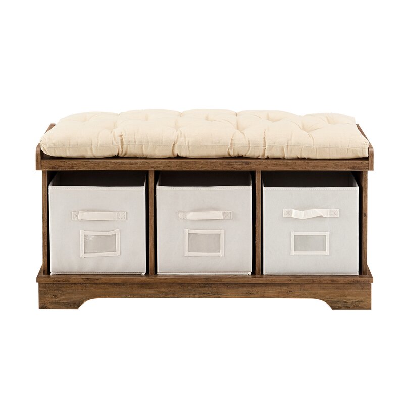 Rustic Oak Bucyrus Upholstered Cubby Storage Bench