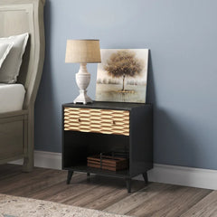 Buitron 24.4'' Tall 1 - Drawer Nightstand in Black/Gold