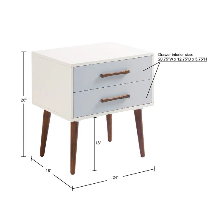 Off-White/Gray Burgos 26'' Tall 2 Drawer Nightstand