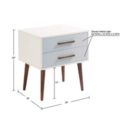 Off-White/Gray Burgos 26'' Tall 2 Drawer Nightstand