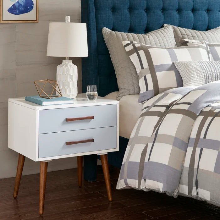 Off-White/Gray Burgos 26'' Tall 2 Drawer Nightstand