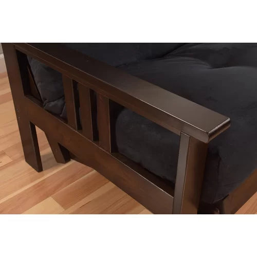 Suede Grey Burin Queen 86'' Wide Futon And Mattress with Storage