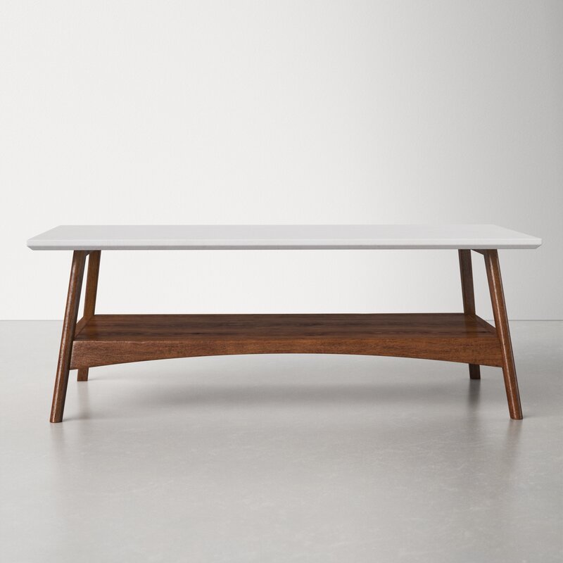 4 Legs Coffee Table with Storage Flared Legs, An Open Lower Shelf Scandinavian Style with this Modern Coffee Table