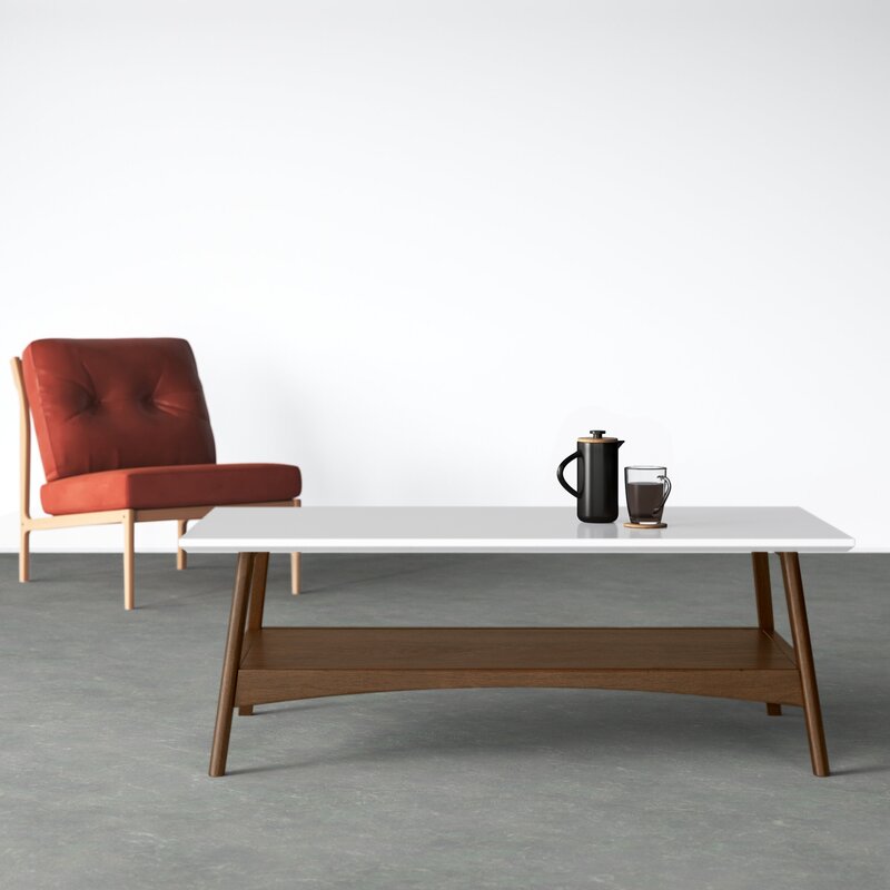 4 Legs Coffee Table with Storage Flared Legs, An Open Lower Shelf Scandinavian Style with this Modern Coffee Table