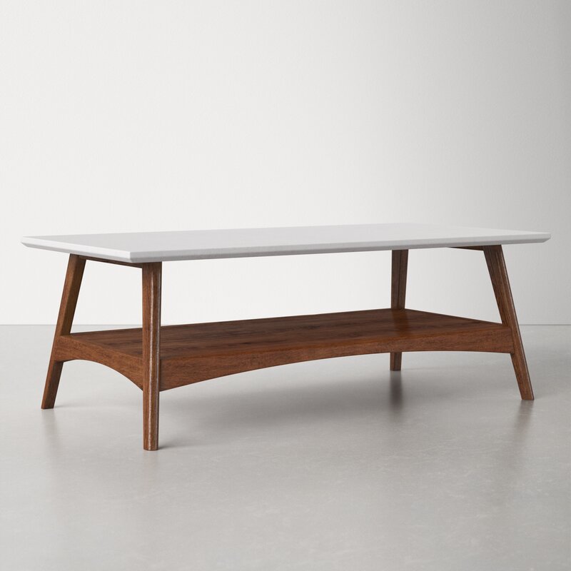 4 Legs Coffee Table with Storage Flared Legs, An Open Lower Shelf Scandinavian Style with this Modern Coffee Table