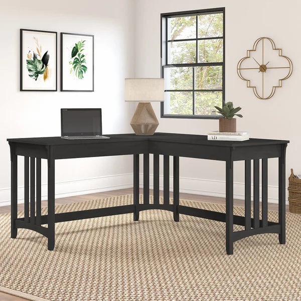 Vintage Black Bush Furniture Salinas 60W L Shaped Writing Desk In Cape Cod Gray