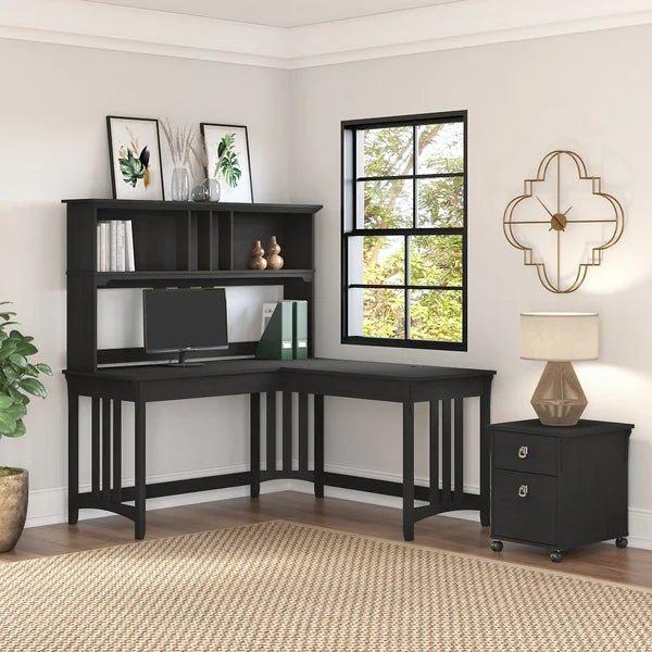 Vintage Black Bush Furniture Salinas 60W L Shaped Writing Desk In Cape Cod Gray