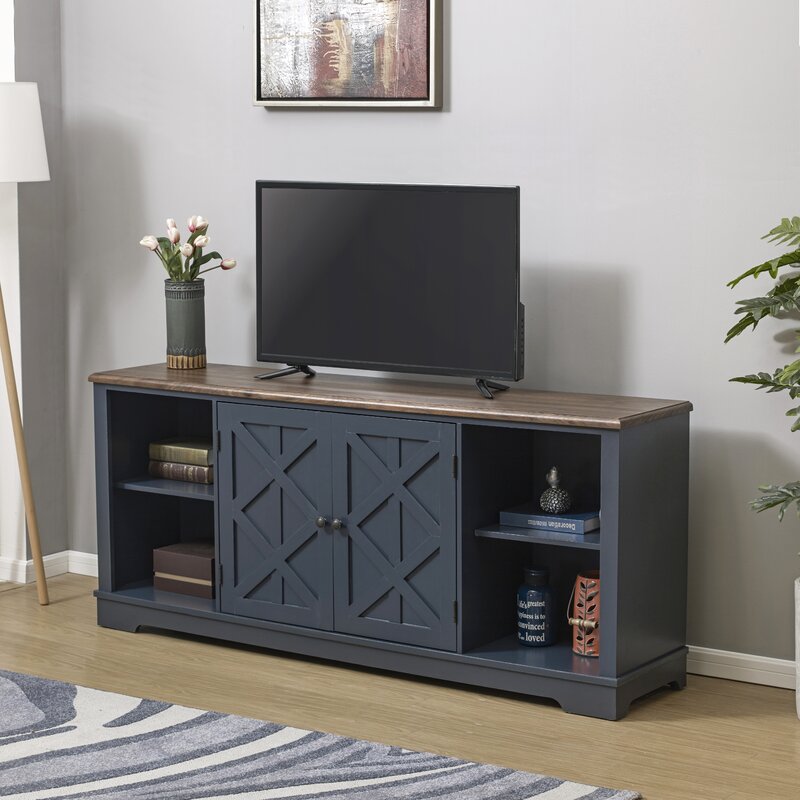 Blue Bustillos TV Stand for TVs up to 85" Two Open Shelf Storage Compartments