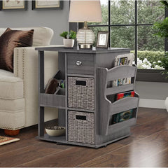 Gray Wash Cadarrah 24'' Tall Floor Shelf 3 - Drawer End Table with Plenty Storage Space