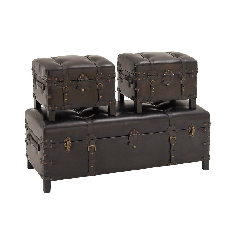 Cagle Wood and Leather Storage Bench Traditional Style Inspired