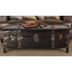 Cagle Wood and Leather Storage Bench Traditional Style Inspired