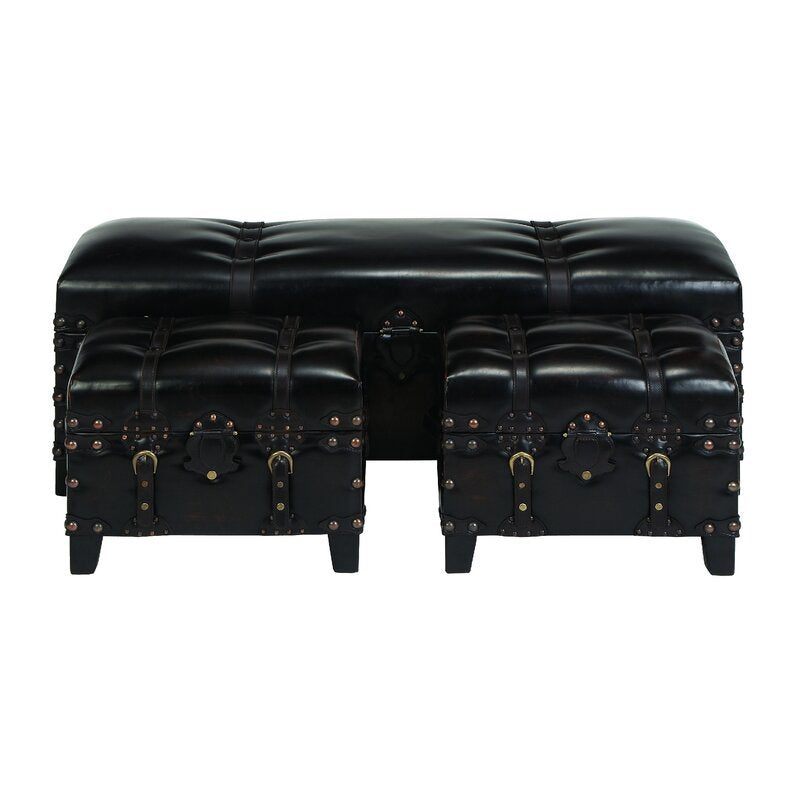 Cagle Wood and Leather Storage Bench Traditional Style Inspired
