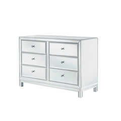 Antique Silver Cain 6 Drawer 48'' W Double Dresser Mirrored Paneling