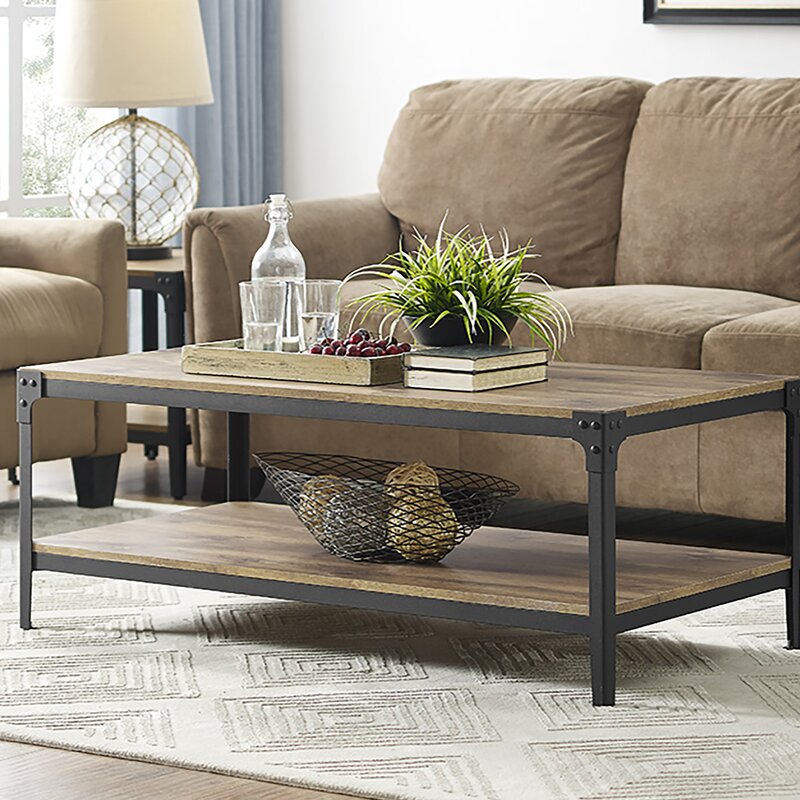 3 Piece Rectangular Coffee Table Set Crafted from Metal and Manufactured Wood