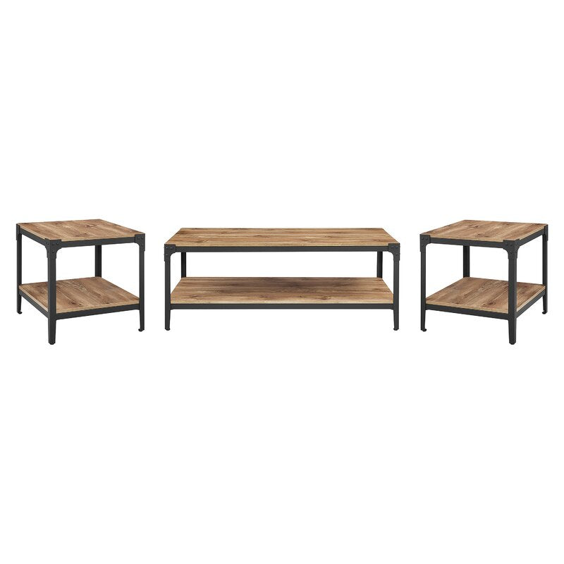 3 Piece Rectangular Coffee Table Set Crafted from Metal and Manufactured Wood