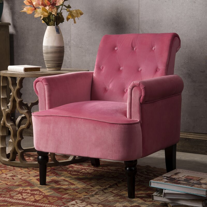 29'' Wide Tufted Velvet Armchair Solid and Engineered Wood Frame