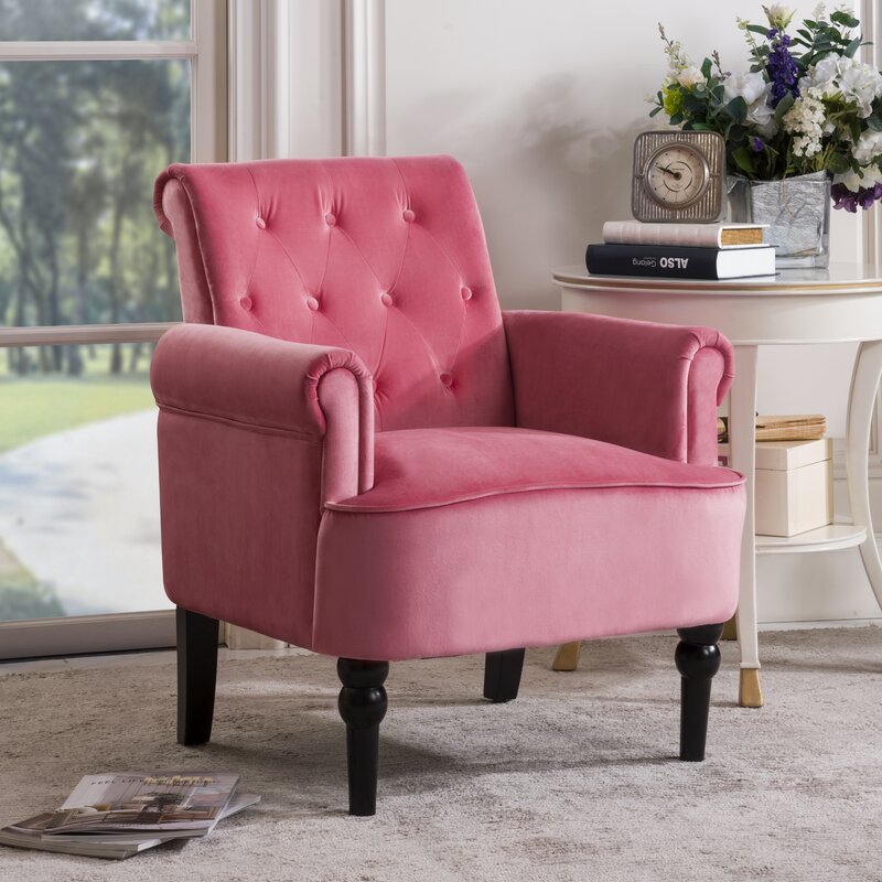 29'' Wide Tufted Velvet Armchair Solid and Engineered Wood Frame