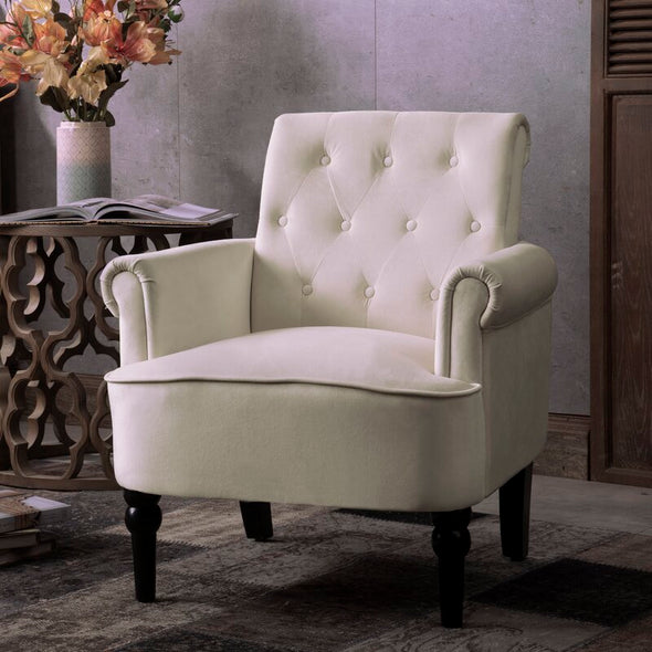 29'' Wide Tufted Velvet Armchair Front Legs and Rolled Arms and Back