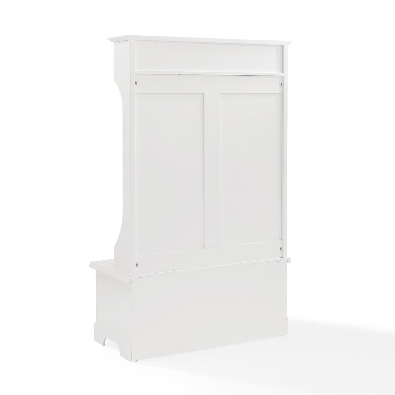 White 40'' Wide Hall Tree with Bench Four Double Hooks Solid Manufactured Wood